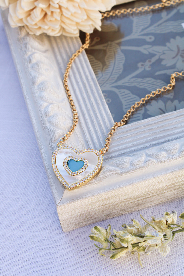Turquoise Pearl Heart Necklace