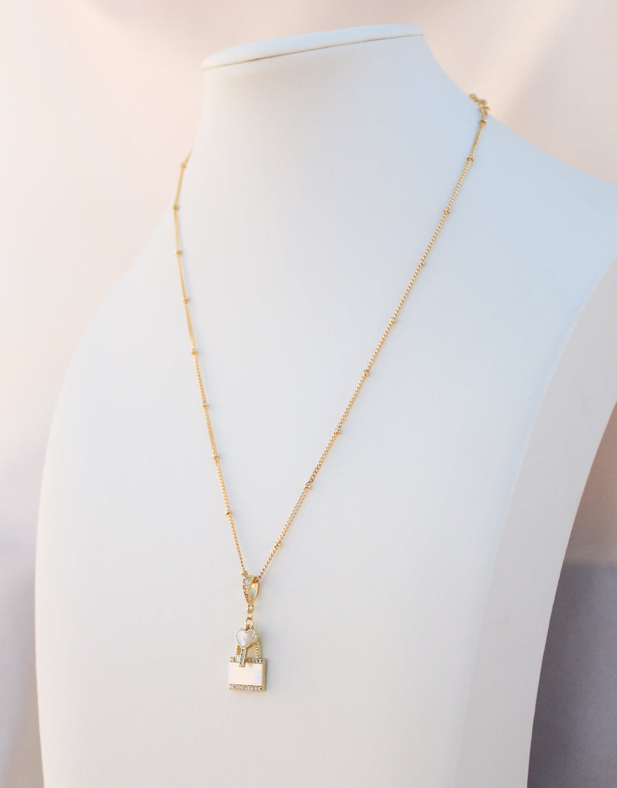 Pearl Lock & Key Necklace