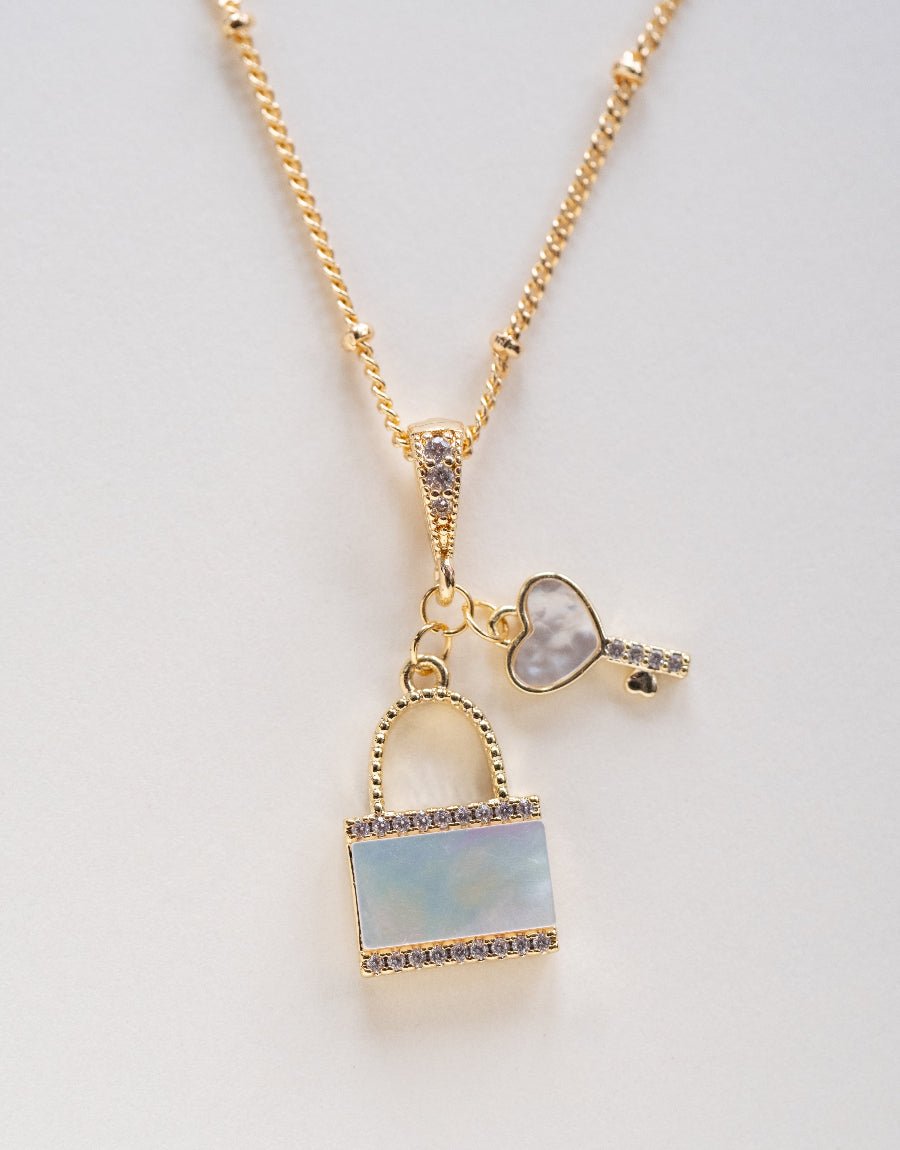 Pearl Lock & Key Necklace
