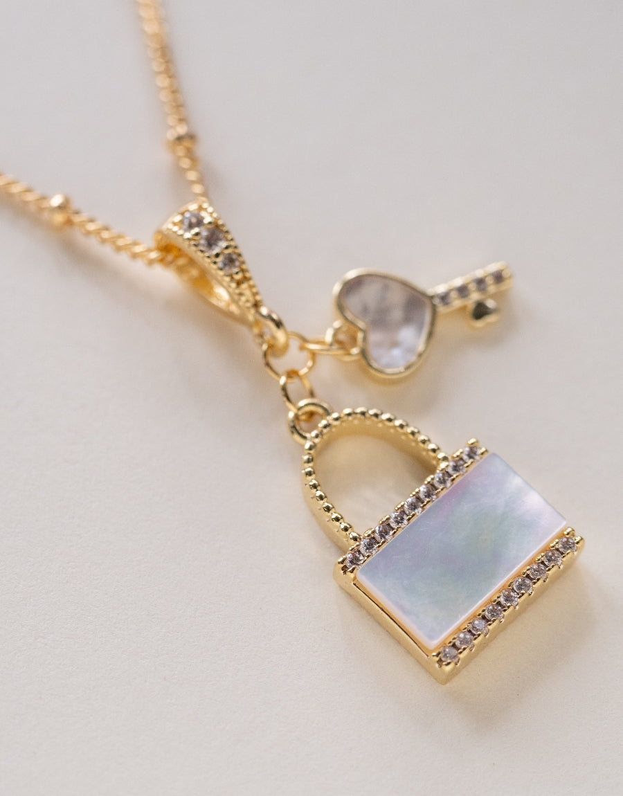 Pearl Lock & Key Necklace