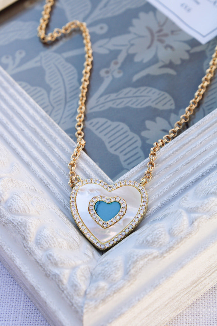 Turquoise Pearl Heart Necklace