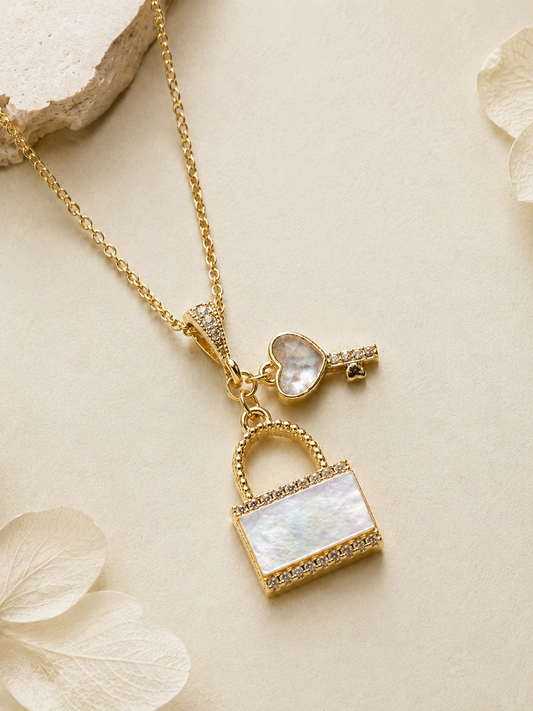 Pearl Lock & Key Necklace