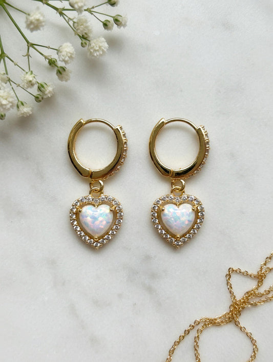 Opal Heart Huggies