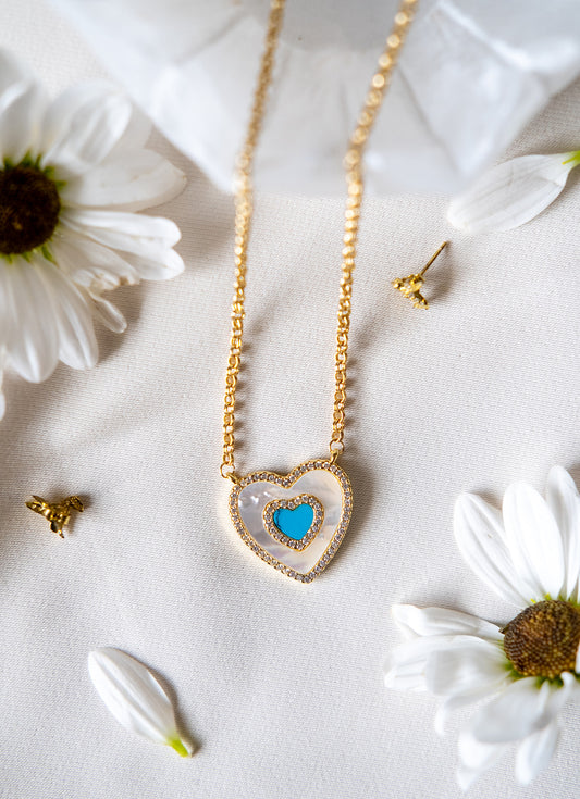 Turquoise Pearl Heart Necklace