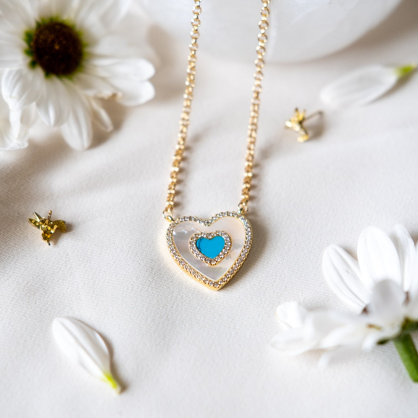 Turquoise Pearl Heart Necklace