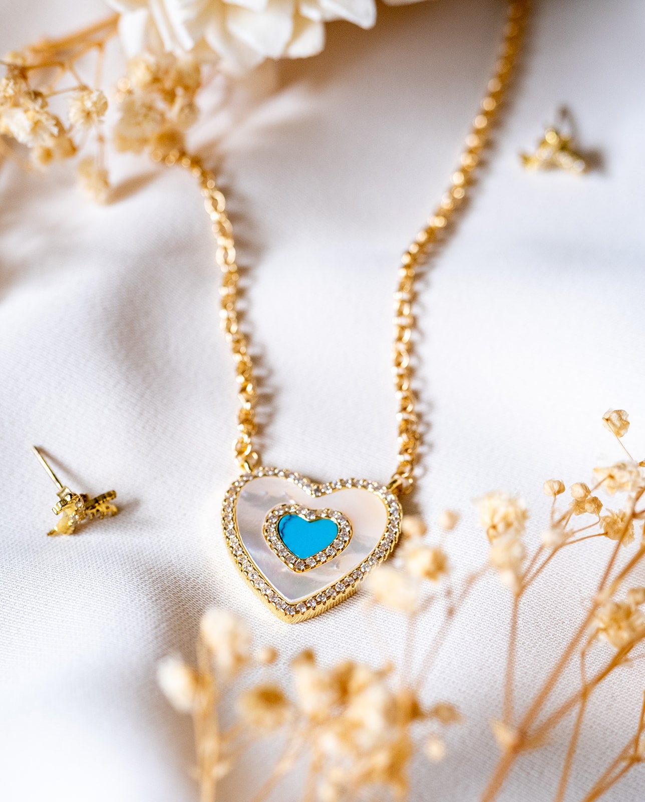 Turquoise Pearl Heart Necklace