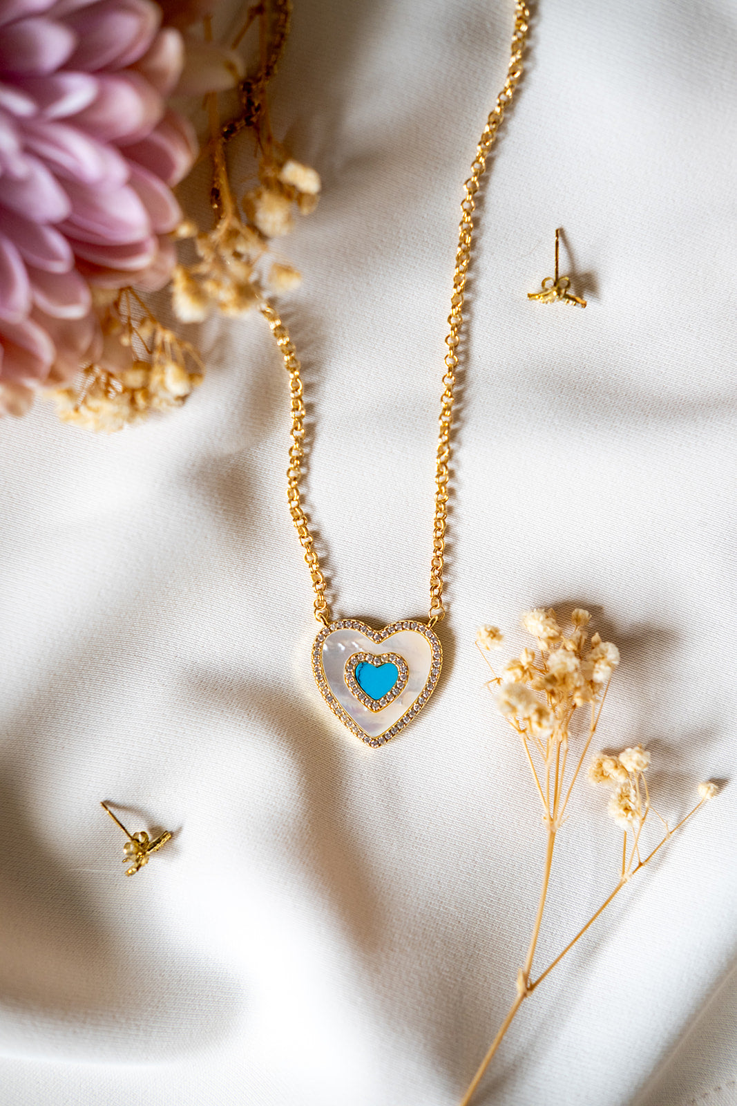 Turquoise Pearl Heart Necklace