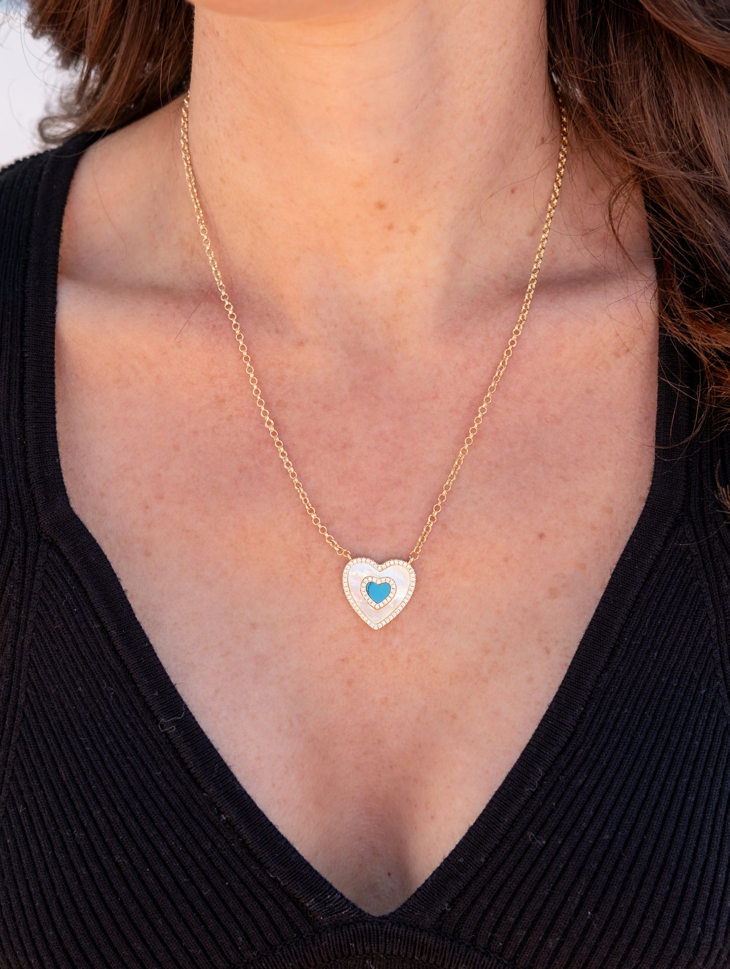 Turquoise Pearl Heart Necklace